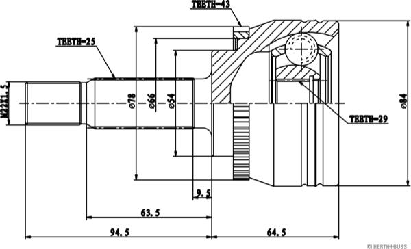 Herth+Buss Jakoparts J2825128 - Шарнирный комплект, ШРУС, приводной вал unicars.by