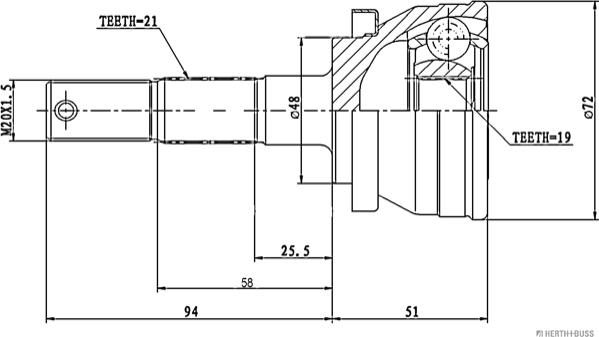 Herth+Buss Jakoparts J2821014 - Шарнирный комплект, ШРУС, приводной вал unicars.by