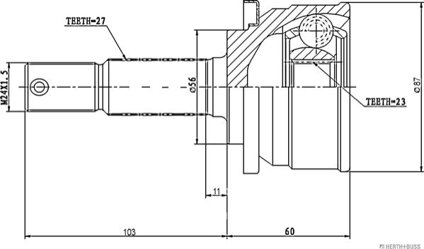 Herth+Buss Jakoparts J2821039 - Шарнирный комплект, ШРУС, приводной вал unicars.by