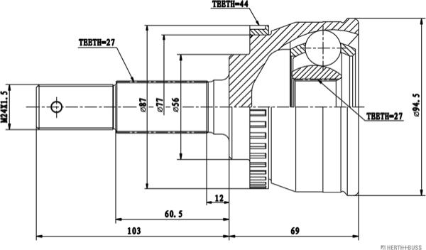 Herth+Buss Jakoparts J2821148 - Шарнирный комплект, ШРУС, приводной вал unicars.by