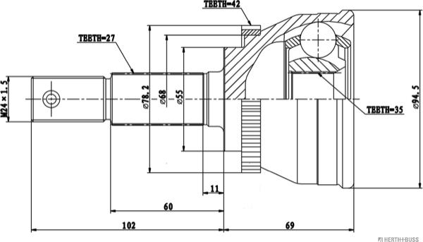 Herth+Buss Jakoparts J2821143 - Шарнирный комплект, ШРУС, приводной вал unicars.by