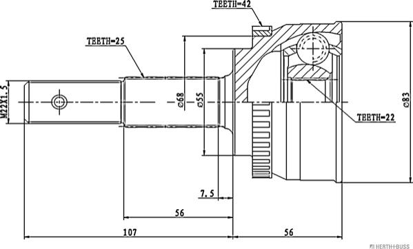 Herth+Buss Jakoparts J2821128 - Шарнирный комплект, ШРУС, приводной вал unicars.by