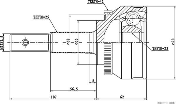 Herth+Buss Jakoparts J2821123 - Шарнирный комплект, ШРУС, приводной вал unicars.by