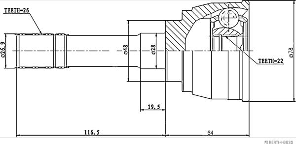 Herth+Buss Jakoparts J2828006 - Шарнирный комплект, ШРУС, приводной вал unicars.by