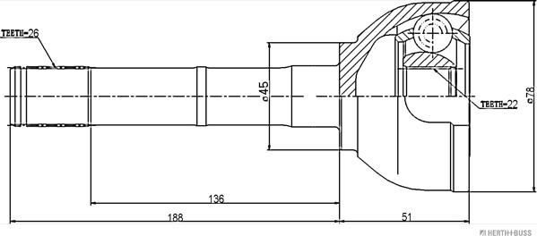 Herth+Buss Jakoparts J2828008 - Шарнирный комплект, ШРУС, приводной вал unicars.by