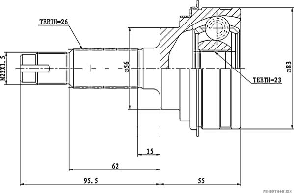 Herth+Buss Jakoparts J2822000 - Шарнирный комплект, ШРУС, приводной вал unicars.by