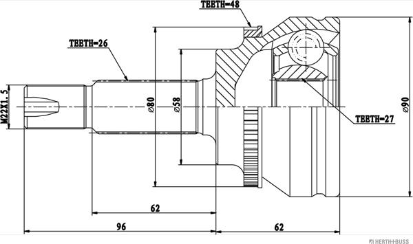 Herth+Buss Jakoparts J2822140 - Шарнирный комплект, ШРУС, приводной вал unicars.by