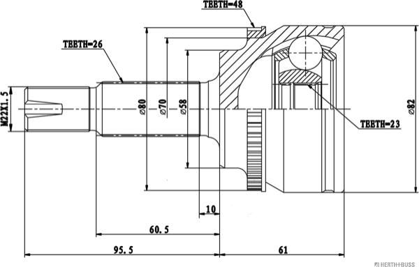 Herth+Buss Jakoparts J2822139 - Шарнирный комплект, ШРУС, приводной вал unicars.by