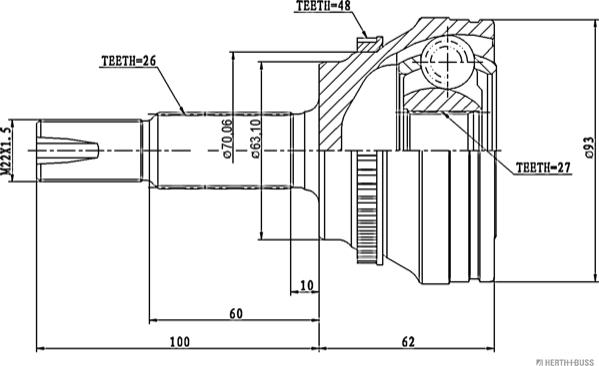 Herth+Buss Jakoparts J2822128 - Шарнирный комплект, ШРУС, приводной вал unicars.by