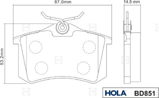 Hola BD851 - Тормозные колодки, дисковые, комплект unicars.by