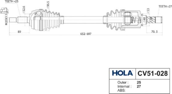 Hola CV51-028 - Приводной вал unicars.by