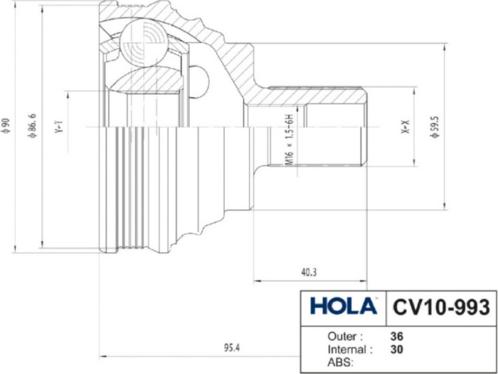 Hola CV10-993 - Шарнирный комплект, ШРУС, приводной вал unicars.by