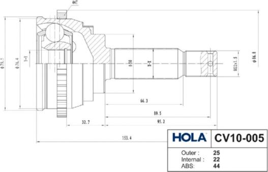 Hola CV10-005 - Шарнирный комплект, ШРУС, приводной вал unicars.by