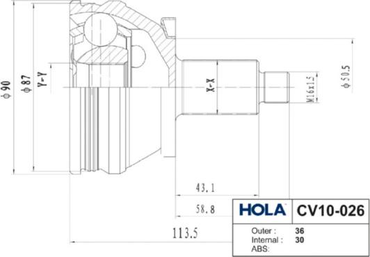 Hola CV10-026 - Шарнирный комплект, ШРУС, приводной вал unicars.by