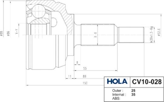 Hola CV10-028 - Шарнирный комплект, ШРУС, приводной вал unicars.by