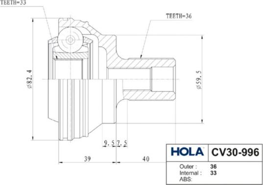 Hola CV30-996 - Шарнирный комплект, ШРУС, приводной вал unicars.by