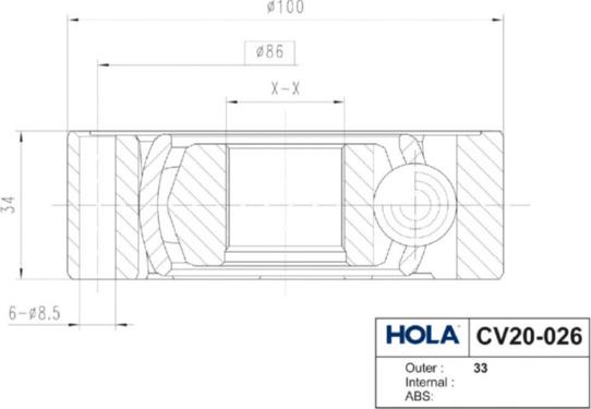 Hola CV20-026 - Шарнирный комплект, ШРУС, приводной вал unicars.by