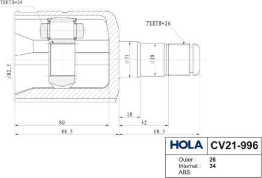 Hola CV21-996 - Шарнирный комплект, ШРУС, приводной вал unicars.by