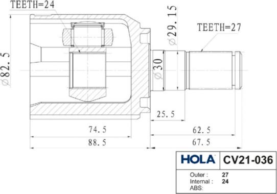 Hola CV21-036 - Шарнирный комплект, ШРУС, приводной вал unicars.by