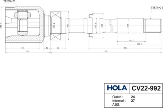 Hola CV22-992 - Шарнирный комплект, ШРУС, приводной вал unicars.by