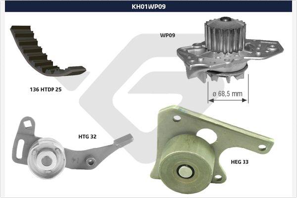 Hutchinson KH 01WP09 - Водяной насос + комплект зубчатого ремня ГРМ unicars.by