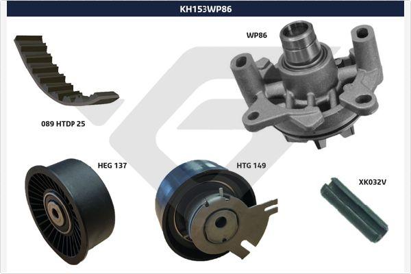 Hutchinson KH 153WP86 - Водяной насос + комплект зубчатого ремня ГРМ unicars.by