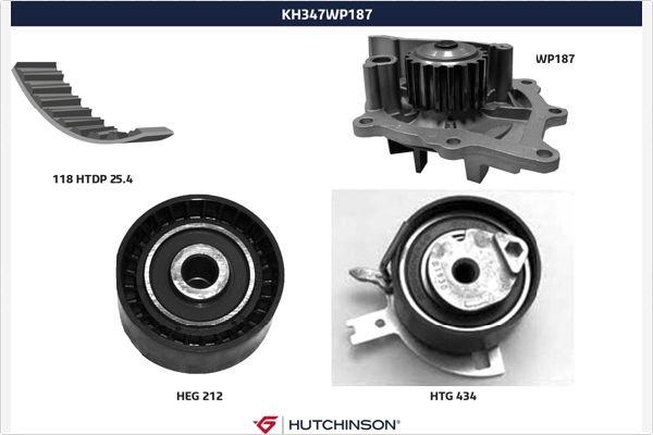 Hutchinson KH 347WP187 - Водяной насос + комплект зубчатого ремня ГРМ unicars.by