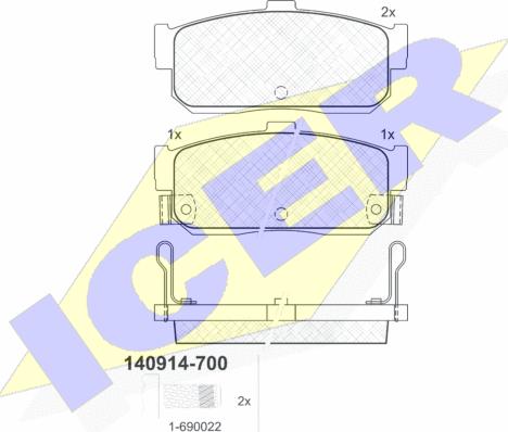 Icer 140914-700 - Тормозные колодки, дисковые, комплект unicars.by