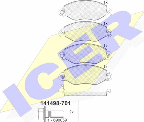 Icer 141498-701 - Тормозные колодки, дисковые, комплект unicars.by