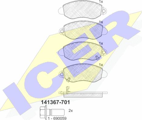 Icer 141367-701 - Тормозные колодки, дисковые, комплект unicars.by