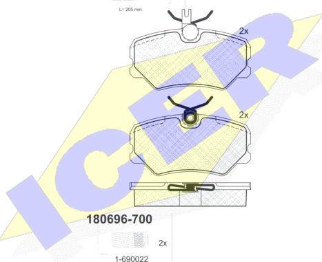 Icer 180696-700 - Тормозные колодки, дисковые, комплект unicars.by