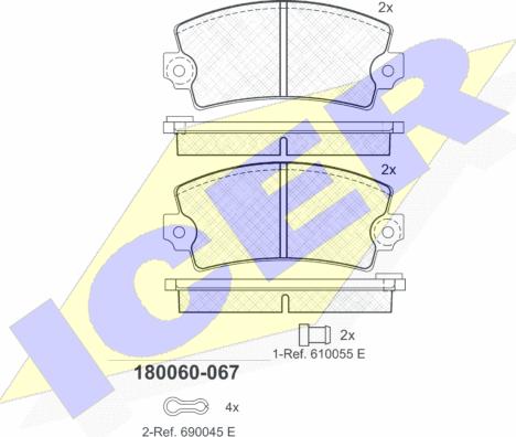 Icer 180060-067 - Тормозные колодки, дисковые, комплект unicars.by