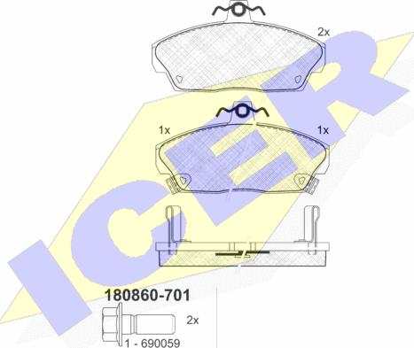 Icer 180860-701 - Тормозные колодки, дисковые, комплект unicars.by