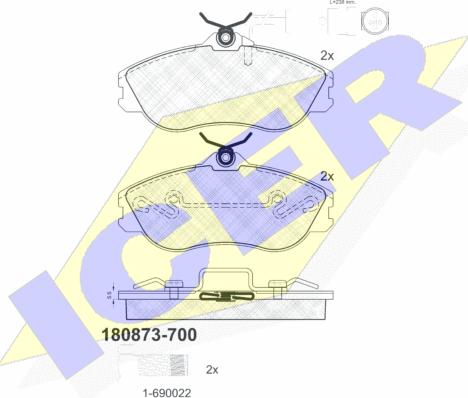 Icer 180873-700 - Тормозные колодки, дисковые, комплект unicars.by