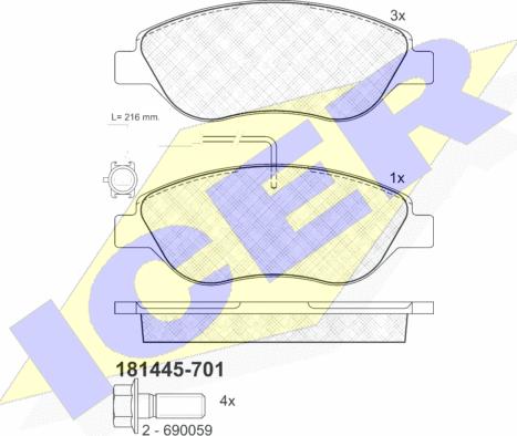 Icer 181445-701 - Тормозные колодки, дисковые, комплект unicars.by