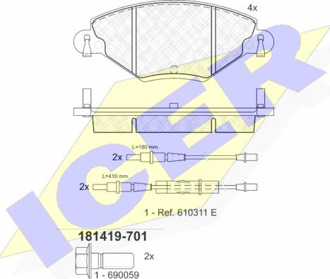 Icer 181419-701 - Тормозные колодки, дисковые, комплект unicars.by