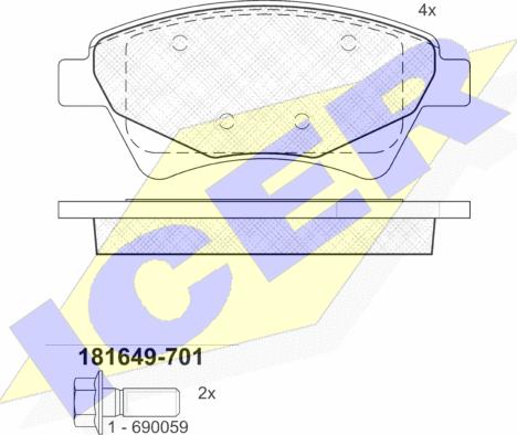 Icer 181649-701 - Тормозные колодки, дисковые, комплект unicars.by