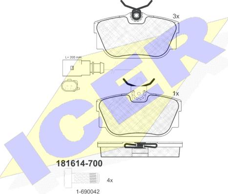 Icer 181614-700 - Тормозные колодки, дисковые, комплект unicars.by