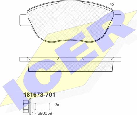 Icer 181673-701 - Тормозные колодки, дисковые, комплект unicars.by