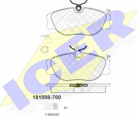 Icer 181098-700 - Тормозные колодки, дисковые, комплект unicars.by