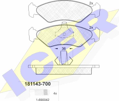 Icer 181143-700 - Тормозные колодки, дисковые, комплект unicars.by