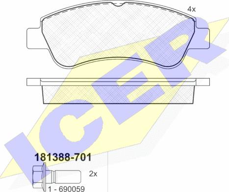 Icer 181388-701 - Тормозные колодки, дисковые, комплект unicars.by