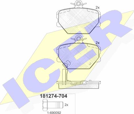 Icer 181274-704 - Тормозные колодки, дисковые, комплект unicars.by