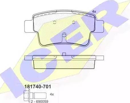 Icer 181740 - Тормозные колодки, дисковые, комплект unicars.by