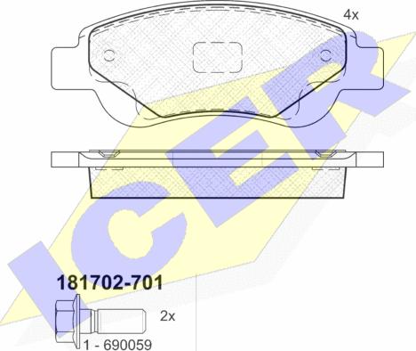 Icer 181702-701 - Тормозные колодки, дисковые, комплект unicars.by