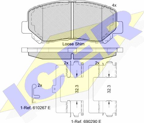 Icer 182055 - Тормозные колодки, дисковые, комплект unicars.by