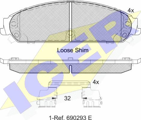 Icer 182068 - Тормозные колодки, дисковые, комплект unicars.by