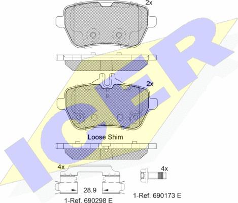 Icer 182076 - Тормозные колодки, дисковые, комплект unicars.by