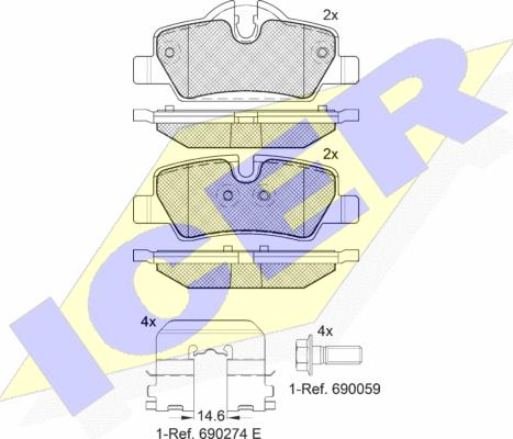 Icer 182190 - Тормозные колодки, дисковые, комплект unicars.by