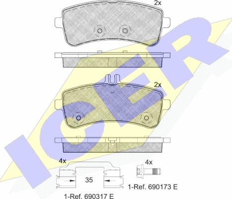 Icer 182145 - Тормозные колодки, дисковые, комплект unicars.by